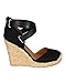 Women Linen Capped Toe Espadrille Cross Ankle Strap D'Orsay Platform Wedge Heel CB66 - Black