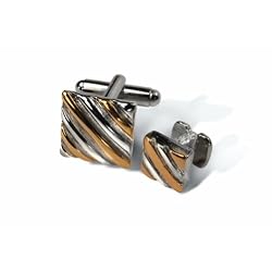 Geoffrey Beene Tone on Tone Silver and Gold Diagonal Stripes Cufflink and Stud set