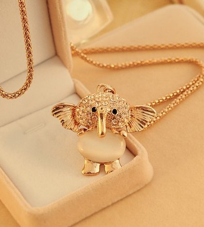 BUYINHOUSE Childrens Pretend Play Necklaces Fashion Golden Plated Gemstones Rhinestones Elephant Pendant All-match Opal Stone Pendant Long Chain Necklace Suitable for Female Sweater