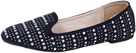 Sol Los Angeles Premium Women's Studded Suede Ballet Flat Shoes, Black, 9 B(M) US