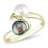 10k White Gold Black and White FW Pearl Ring