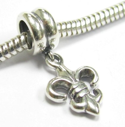 Sterling Silver Fleur-de-lis Flower Bead Charm f/ Pandora Troll Biagi Chamilia Bracelets