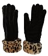 Ear Mitts Great Gloves!TM Black Velvet Gloves w/ Leopard Faux Fur