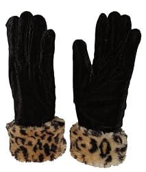 Ear Mitts Great Gloves!TM Black Velvet Gloves w/ Leopard Faux Fur