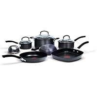 Jamie Oliver by T-fal C942SA64 Nonstick Hard Anodized Thermo-Spot Heat Indicator 10-Piece Cookware Set, Black
