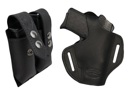New Barsony Black Leather Pancake Gun Holster + Double Mag Pouch for Compact 9mm 40 45