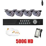 Complete Surveillance CCTV Outdoor Security Camera DVR Security System Package - 4 SONY CCD 600TVL 4mm lens 36pcs IR LED 98.4 ft IR Distance Color Waterproof Outdoor Camera and 4 Channel Standalone (500G HD) H.264 DVR Digital Security Recorder System