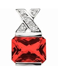 14K White Gold Emerald Cut Chatham Created Ruby and Diamond Pendant -- LIFETIME WARRANTY