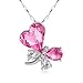 PLATO H Butterfly Necklace in S925 Sterling Silver Chain with Pink Heart Crystals for Women Dainty Animal Jewelry