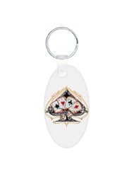 Single Detail Page Misc: Aluminum Oval Keychain Four of a Kind Poker Spade - Card Player - Artsmith Inc