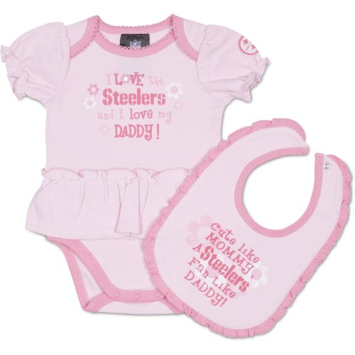 NFL Team Newborn Baby Gerber Two Pack Short Sleeve Bodysuit Creepers (6-9 Months, Pink Pittsburgh Steelers)