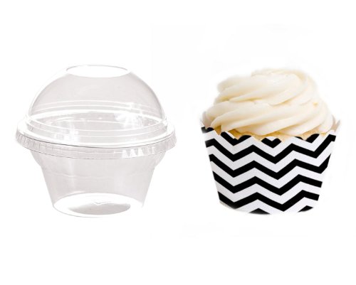 Dress My Cupcake Favor Dome Containers with Wrappers DIY Kit, Black Chevron, Set of 25