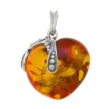 Certified Genuine Honey Amber and Sterling Silver Heart Pendant