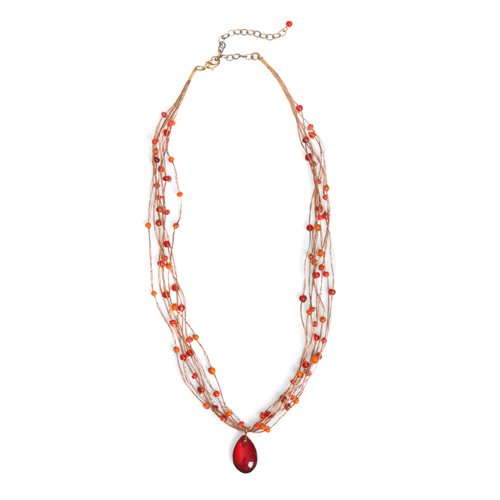 Childrens Toyshop  Jewelry : Glass Beads, Dabka Zari Thread, Red Multistrand Pendant "Drop of Sunshine Multistrand Penda...