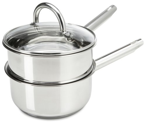 Gourmet Standard 3 piece, 2 Quart Stainless Steel Double Boiler Set with Glass Lid - DB11004G