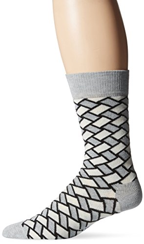 Happy Socks Men’s 1pk Unisex Combed Cotton Crew-Gray Basket Weave, Lt Pastel Grey, 10-13