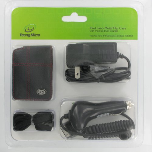 3n1 Combo Flip Leather Carrying Case wiht Belt Clip - Bundle with Home Travel Wall Charger and 12v Car Charger for Apple iPod 3rd Generation Nano 3 - SPECIAL BLACK