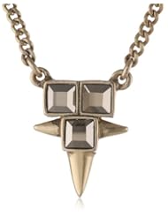 Sam Edelman Stone and Spike Antique Worn Gold Colored Small Pendant Necklace, 18"+2"