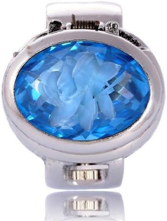 Coostyle Fashion Noble Stainless Steel Metal Oval Blue Crystal Flower Clamshell Finger Ring Watch (With Gift Box) Round Dial Elasticity Mini Electronic Watch Quartz Watch