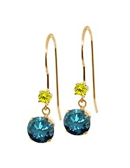 1.23 Ct Round Blue Diamond Canary Diamond 14K Yellow Gold Earrings