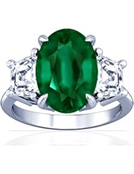 Platinum Oval Cut Emerald Three Stone Ring