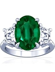 18K White Gold Oval Cut Emerald Three Stone Ring