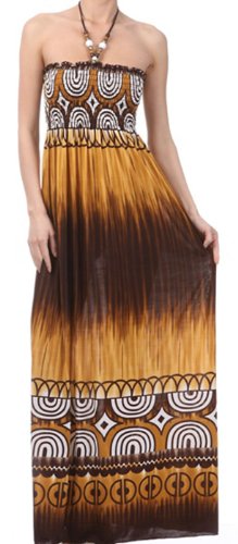 Geometric Arches Two Tone Graphic Print Beaded Halter Smocked Bodice Long / Maxi Dress