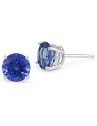 6mm Platinum Sapphire Stud Earrings Screw Back Posts