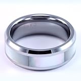 8mm Mens / Woman's Tungsten Carbide Wedding Band / Ring with Mother of Pearl / White Abalone Inlay