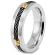 Stainless Steel Ring with Black Cables and Gold Plated Barrels