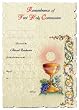 100 First Communion Certificates: 7" x 10.5", Die-Cut, Four Color Part Processing, Gold-Leaf, Made in Italy!