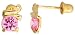 14k Yellow Gold 1/4 (7mm) tall Tiny Elephant Stud Earrings, w/ Brilliant Cut Pink Tourmaline-colored CZ Stones