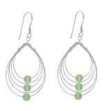 Pear Shape Wire Hoop Earrings With Green Stones