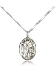 .925 Sterling Silver Saint St. Joachim Medal Pendant 3/4 x 1/2 Inches Fathers/Grandfathers-8348- Comes with a .925 Sterling Silver Lite Curb Chain Neckace And a Black velvet Box