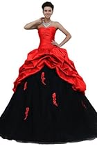 Hot Sale Sunvary Fashion Ball Gown Sweetheart Neckline Taffeta and Tulle Long Quinceanera Dresses Party Dresses with Appliques- US Size 18W- Red