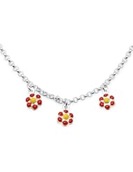 Unicornj Sterling Silver Childrens Necklace with Red and Yellow Flower Charms