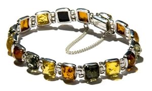 Multicolor Amber Sterling Silver Squares Stone Bracelet 18 cm