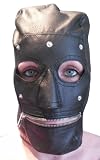 Produkt-Bild: Bondage Leder Maske mit Augenbinde und Rei&szlig;verschluss im Mundteil Kopf Fesseln