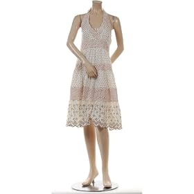 BCBG OFF-WHITE POLKA-DOT EYELET HALTER DRESS NEW 0
