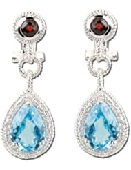 14K White Gold 8.19ct Diamond & Pear Blue Topaz Dangle Earrings