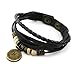 Lucky Handmade Natural Constellation Zodiac Sign Logo Genuine Real Leather Bracelet with Charms, Beads, Button, Adjustable Size, Gift for Him or for Her, Unisex (Pisces - Black Leather)
