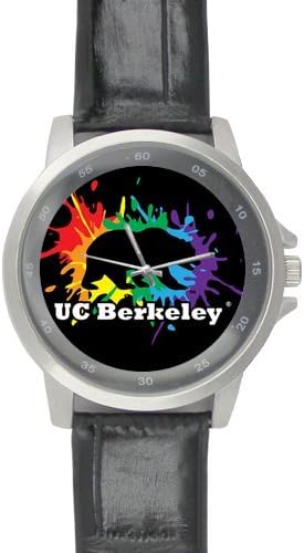 Rainbow Color UC berkeley Bear, for Lesbians & Gays, LGBT Pride, Gay Pride Custom Unisex Stainless Steel Leather Strap Watch Metal Case, Tempered Glass, Black Leather Band