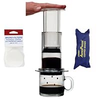 AeroPress Coffee and Espresso Maker with zippered nylon tote bag and an Extra 350 Micro Filters (700 Total)