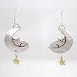 Sleeping Cat in the Moon with Stars Earrings of Sterling Silver and Brass, #8917