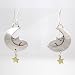 Sleeping Cat in the Moon with Stars Earrings of Sterling Silver and Brass, #8917