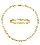 Ladies Jewelry Gift Set Necklace Bracelet Hugs & Kisses gold Tone Stainless Steel