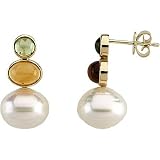 14K White or Yellow Gold Paspaley South Sea Cultured Pearl, Peridot and Citrine Earrings