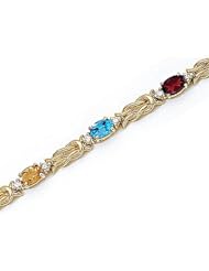14kt Yellow Gold Oval Multi Color and Diamond Bracelet