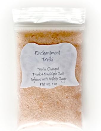 VERY SMALL 1 oz net wt. Reiki Charged Pink Himalayan Halite Salt Bag infused with White Sage Essential Oil for Home Cleansing Smudging Purification