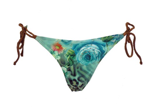 Guess Teal Tiger Rose Tie Side Swimsuit-bottoms XS